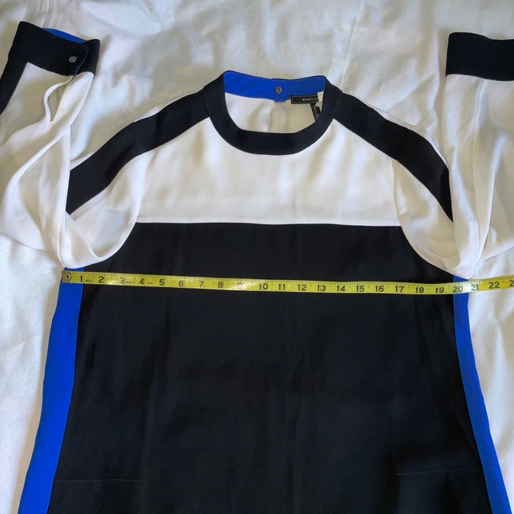 BCBGMaxAzria Black and White Mini Dress with Blue Accents - Picture 12 of 16